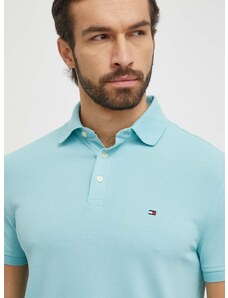 Polo tričko Tommy Hilfiger pánsky,tyrkysová farba,jednofarebný,MW0MW17771
