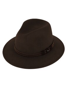 Fiebig - Headwear since 1903 Zimný poľovnícky klobúk od Fiebig - hnedý s koženou stuhou a ozdobou v tvare loveckého psa
