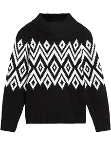 bonprix Dievčenský pletený pulóver s nórskym vzorom, farba čierna