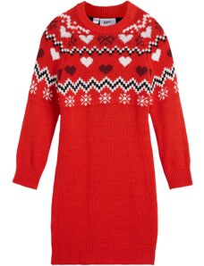 bonprix Pletené šaty, dievčenské s nórskym vzorom, farba červená
