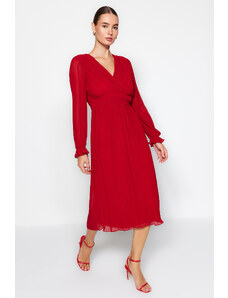 Trendyol červené plisované šifónové tkané šaty
