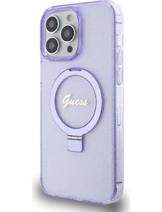 Guess IML Ring Stand Glitter MagSafe Kryt pre iPhone 15 Pro Max, Fialový