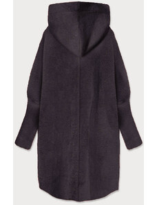 MADE IN ITALY Dlhý vlnený prehoz cez oblečenie typu alpaka v baklažánovej farbe s kapucňou (908)