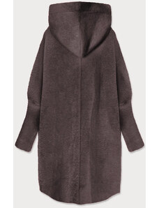 MADE IN ITALY Dlhý vlnený prehoz cez oblečenie typu alpaka v kakové farbe s kapucňou (908)