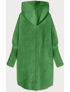 MADE IN ITALY Zelený dlhý vlnený prehoz cez oblečenie typu alpaka s kapucňou (908)