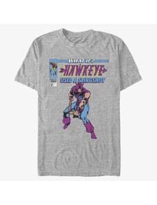 Pánske tričko Merch Marvel Avengers Classic - WI HAWKEY USED A SLINGSHOT Unisex T-Shirt Heather Grey