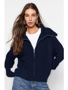 Trendyol Navy modrý golier na zips, pletený sveter
