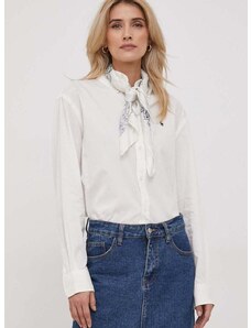 Bavlnená košeľa Polo Ralph Lauren dámska,béžová farba,voľný strih,s klasickým golierom,211916277