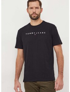 Bavlnené tričko Tommy Jeans pánsky,čierna farba,s nášivkou,DM0DM17993