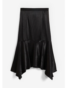 bonprix Asymetrická saténová sukňa, farba čierna, rozm. 48