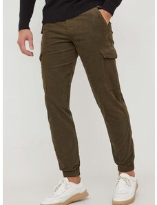 Manšestrové nohavice Tommy Hilfiger zelená farba, strih cargo