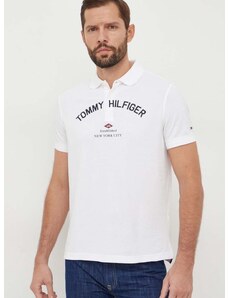 Bavlnené polo tričko Tommy Hilfiger biela farba, s potlačou, MW0MW33587