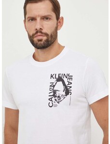 Bavlnené tričko Calvin Klein Jeans pánsky,biela farba,s potlačou,J30J324640