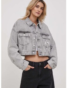 Rifľová bunda Calvin Klein Jeans dámska, šedá farba, prechodná, oversize