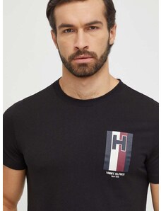 Bavlnené tričko Tommy Hilfiger pánsky, čierna farba, s potlačou, MW0MW33687
