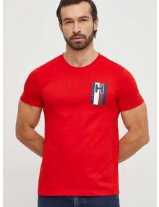 Bavlnené tričko Tommy Hilfiger pánsky,červená farba,s potlačou,MW0MW33687