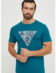 Tričko Guess pánsky, tyrkysová farba, s potlačou, M4RI29 J1314