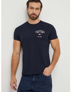 Bavlnené tričko Tommy Hilfiger pánsky, tmavomodrá farba, s potlačou