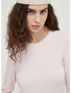 Bavlnené tričko s dlhým rukávom Levi's ružová farba