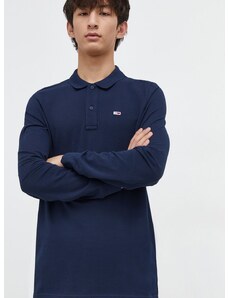 Bavlnené tričko s dlhým rukávom Tommy Jeans tmavomodrá farba, jednofarebný, DM0DM18309