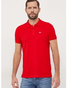 Bavlnené polo tričko Tommy Jeans červená farba, jednofarebný, DM0DM18312