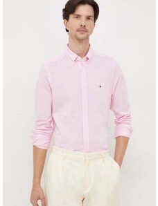 Bavlnená košeľa Tommy Hilfiger pánska,ružová farba,slim,s golierom button-down,MW0MW30675