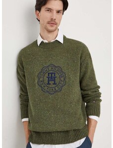 Vlnený sveter Tommy Hilfiger pánsky, zelená farba