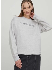 Bavlnená mikina Tommy Jeans dámska, šedá farba, s potlačou, DW0DW17327
