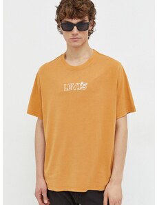 Bavlnené tričko Levi's pánsky, oranžová farba, s potlačou