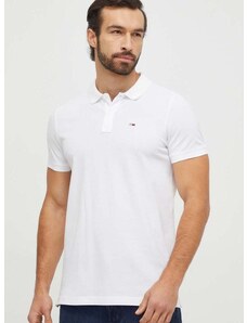 Bavlnené polo tričko Tommy Jeans biela farba, jednofarebné, DM0DM18312