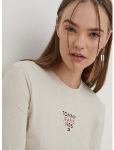 Tričko s dlhým rukávom Tommy Jeans dámsky, béžová farba