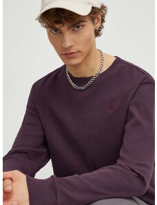Bavlnené tričko s dlhým rukávom G-Star Raw fialová farba, jednofarebný