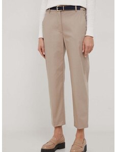 Nohavice Tommy Hilfiger dámske,béžová farba,rovné,vysoký pás,WW0WW40504