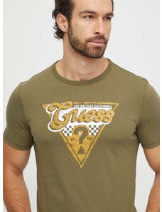 Bavlnené tričko Guess pánsky, zelená farba, s potlačou, M4RI06 I3Z14