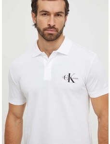Polo tričko Calvin Klein Jeans pánsky, biela farba, s potlačou, J30J323395