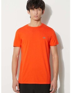Bavlnené tričko Lacoste oranžová farba, jednofarebný