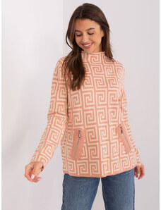Fashionhunters Broskyňovo-béžový dámsky sveter so zipsami