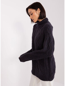 Fashionhunters Čierny voľný sveter s káblami