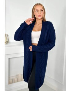 MladaModa Kardigánový sveter s vrkočovým vzorom model 2021-5 farba námornícka modrá
