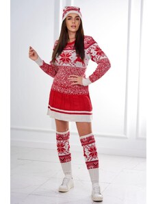 MladaModa Vianočný set sveter + čiapka + nadkolienky model 1003 červený