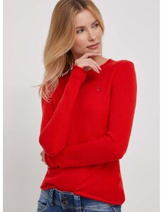Vlnený sveter Tommy Hilfiger dámsky,červená farba,tenký,WW0WW40264