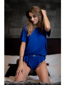 Loreen Sleepwear Loose T-shirt & Cute Wavy Shorts | Midnight Blue