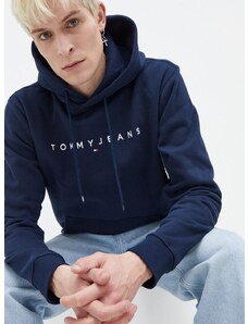 Mikina Tommy Jeans pánska, tmavomodrá farba, s kapucňou, s nášivkou, DM0DM17985