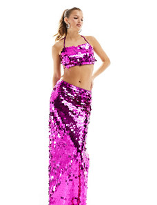 Jaded Rose Petite disc sequin maxi skirt co-ord in pink
