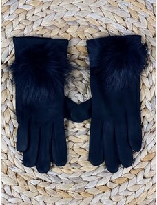 Webmoda Dámske čierne rukavice s pravou kožušinou