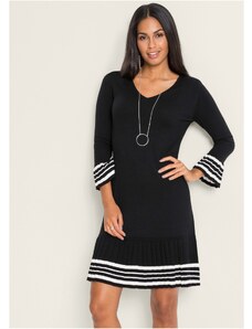 bonprix Pletené šaty s plisovanou sukňou, farba čierna