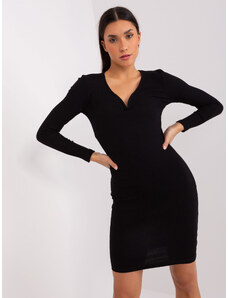 BASIC FEEL GOOD Čierne rebrované šaty s výstrihom RV-SK-9220.72-black