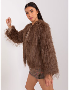 Fashionhunters Brown fur transitional jacket with pockets