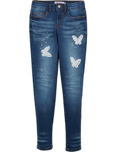 bonprix Džínsy s motýlikovou aplikáciou, farba modrá