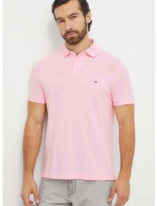 Polo tričko Tommy Hilfiger pánsky,ružová farba,jednofarebný,MW0MW17770